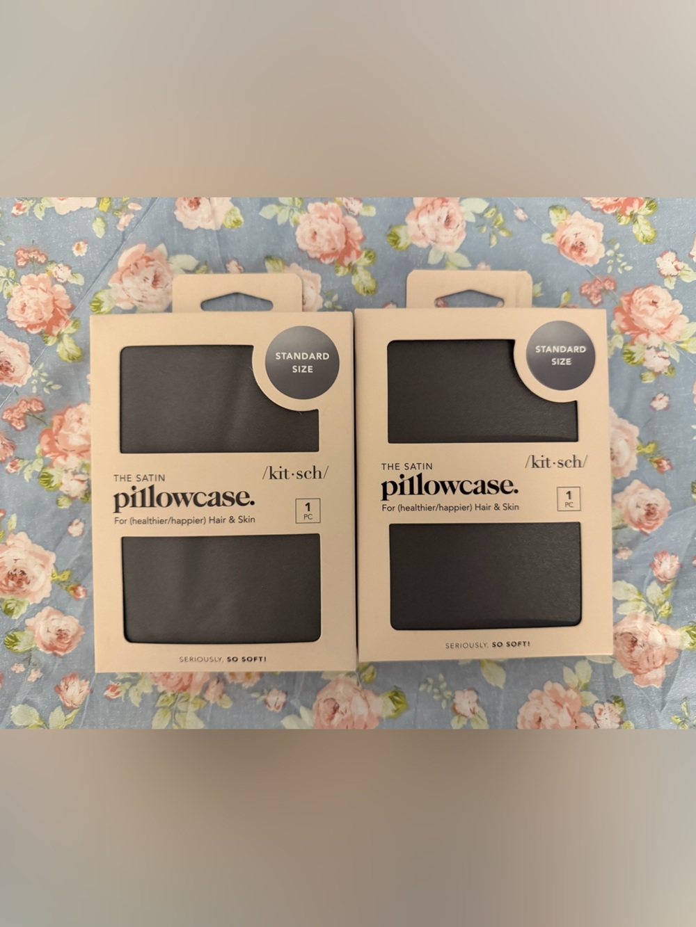Kitsch Satin Pillowcase - Charcoal set of 2